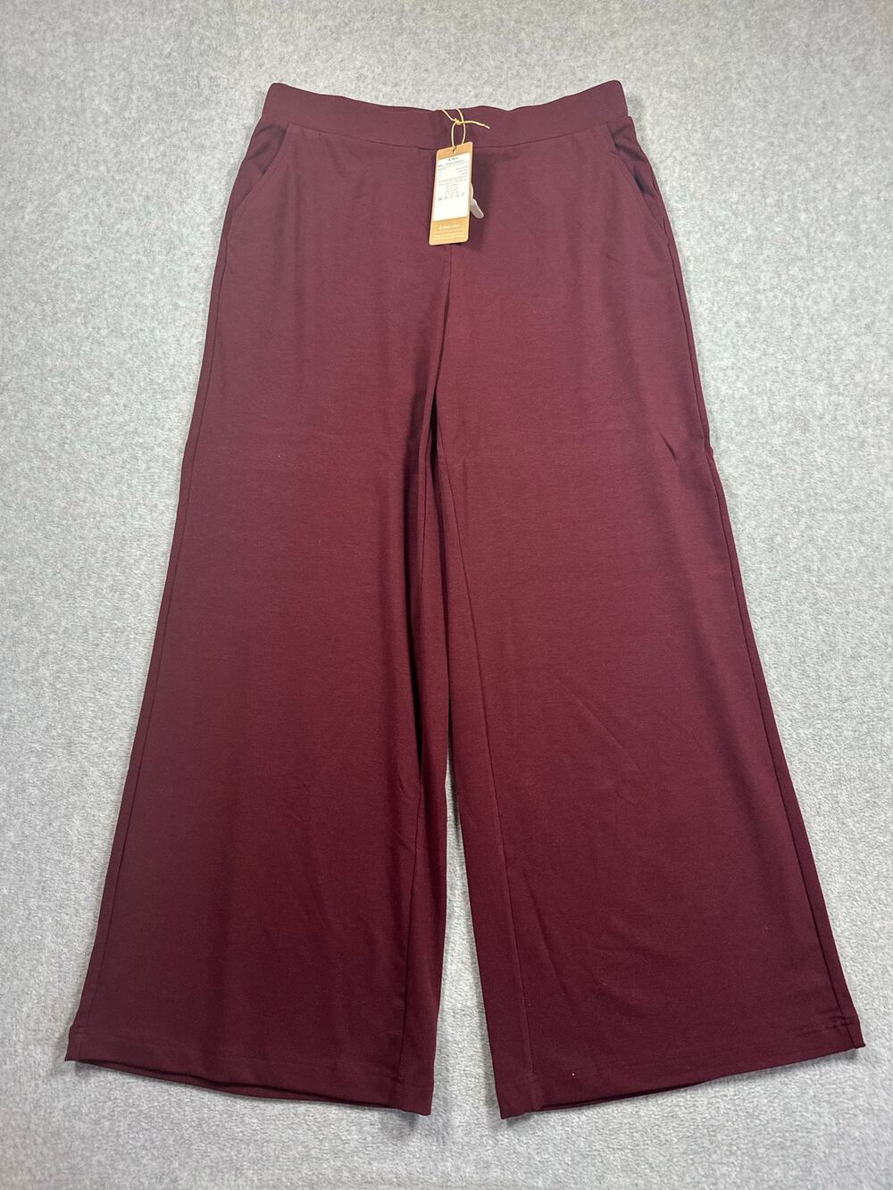 OGL Trouser Pants Women Large Red Wine Wool High-Rise Wide Leg Elastic Waistband